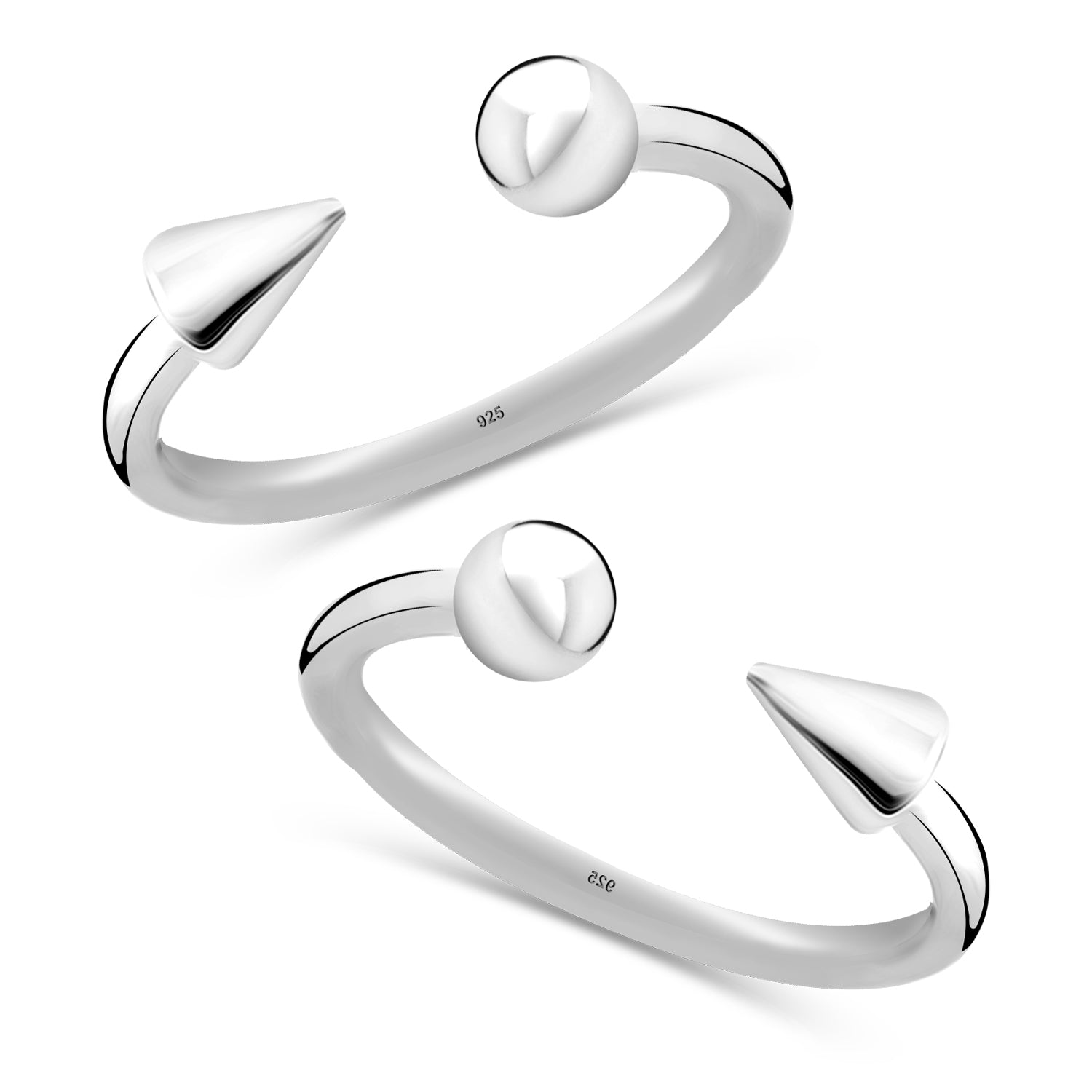 925 Sterling Silver Open Adjustable Ball & Bar Cone Toe Ring For Women