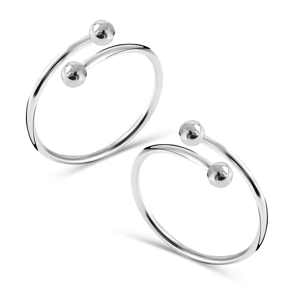 925 Sterling Silver Open Adjustable Silver Bead Ends Toe Ring For Women