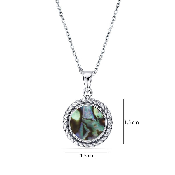 925 Sterling Silver Round Abalone Shell Pendant Necklace for Women