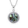 925 Sterling Silver Round Abalone Shell Pendant Necklace for Women