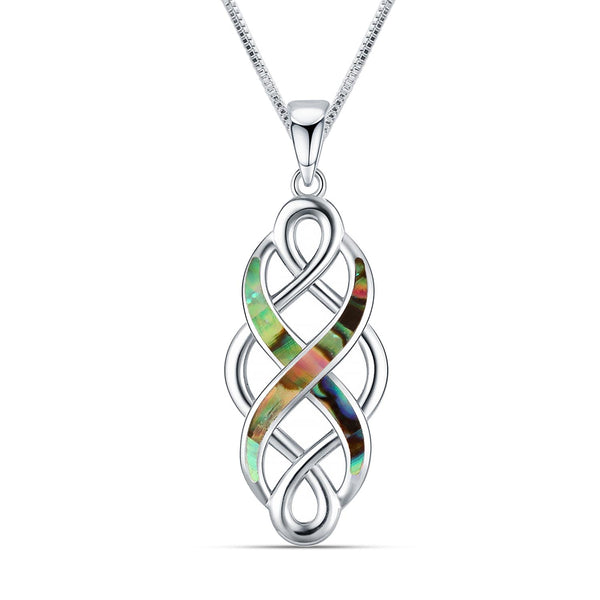 925 Sterling Silver Irish Celtic Knot Abalone Pendant Necklace for Women