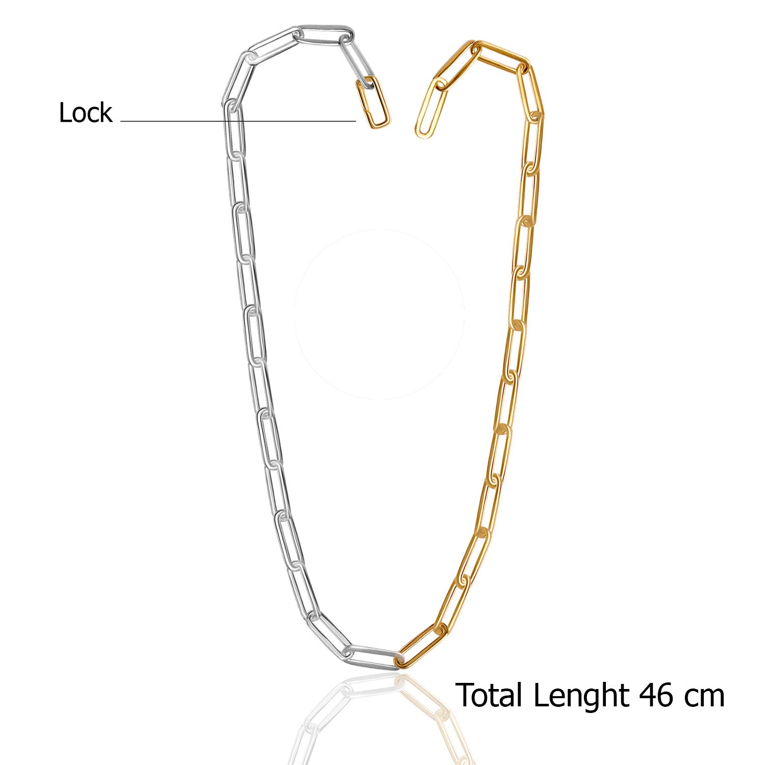 925 Sterling Silver Hypoallergenic Handmade Italian Paperclip Links Dual Tone Chain Necklace for Women