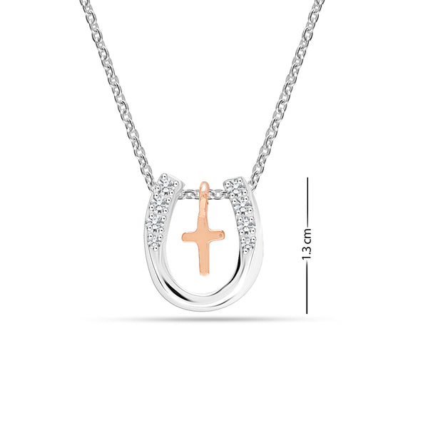 925 Sterling Silver Lucky Embrace Cross Horseshoe Pendant Necklace Jewelry Gifts for Women Teen