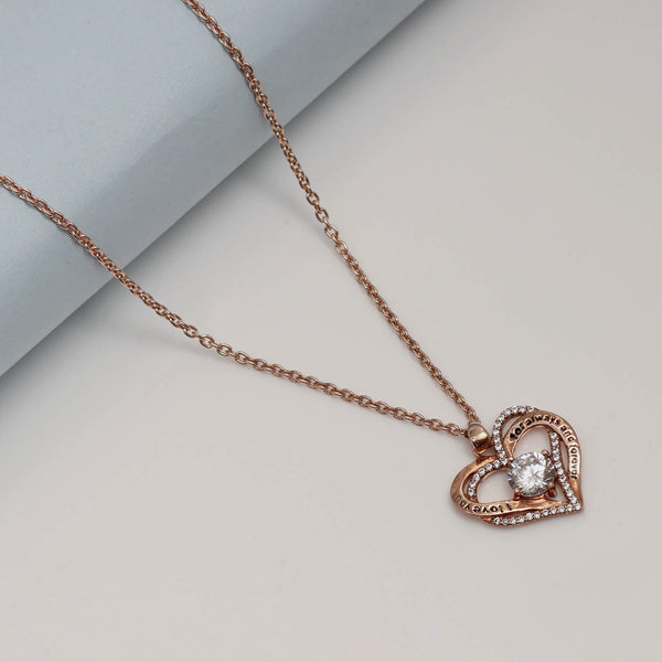 925 Sterling Silver Rose Gold-Plated I Love You Always and Forever CZ Heart Pendant Necklace for Teen Women