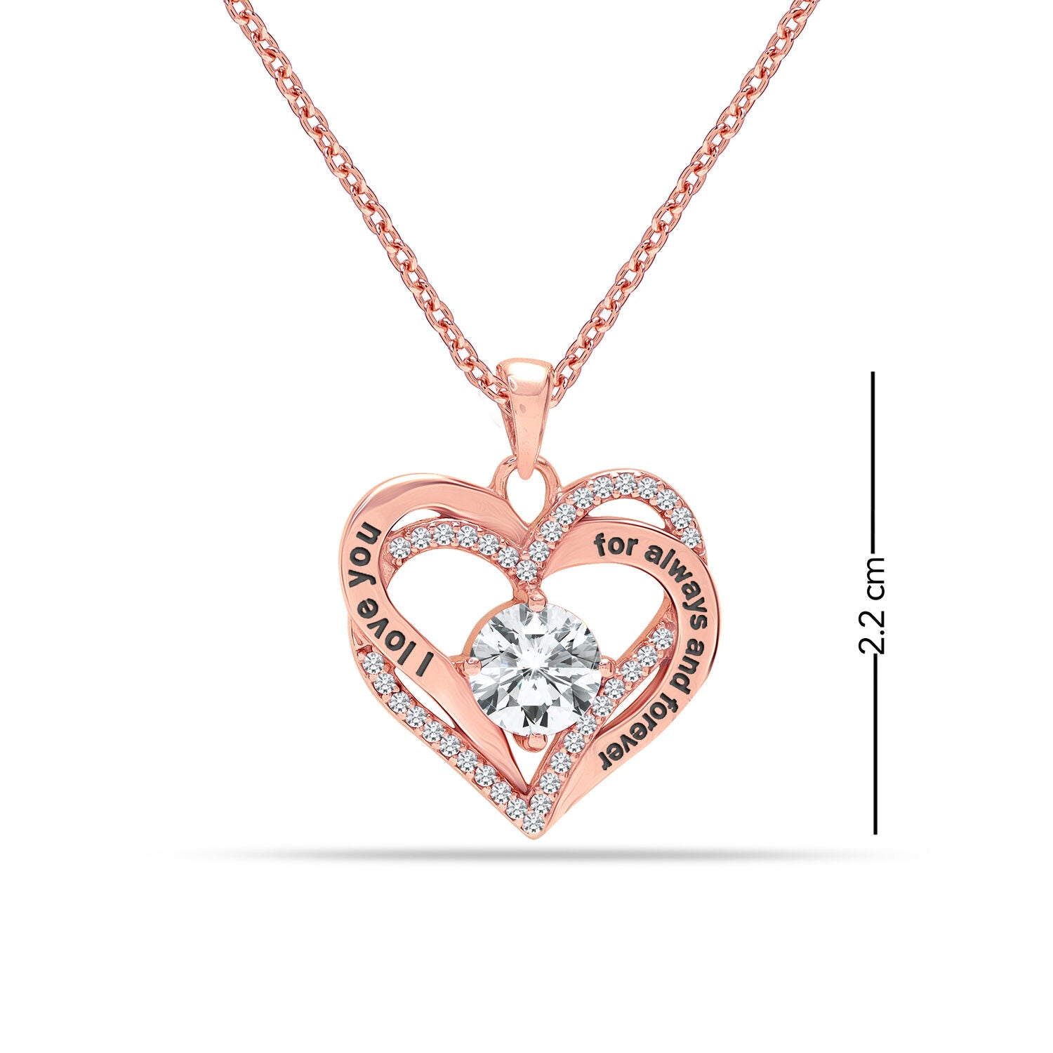 925 Sterling Silver Rose Gold-Plated I Love You Always and Forever CZ Heart Pendant Necklace for Teen Women