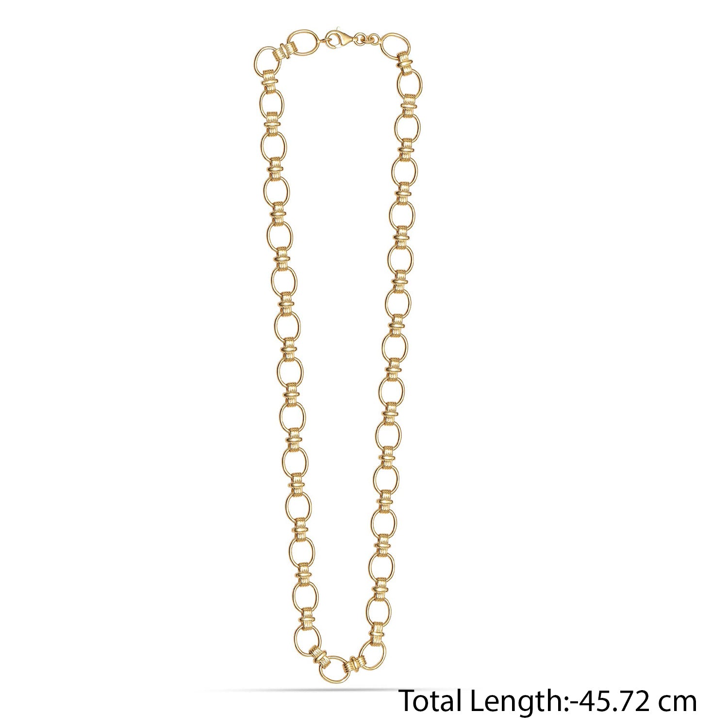 925 Sterling Silver 18K Gold-Plated Ribbed Link Chain Necklace for Women