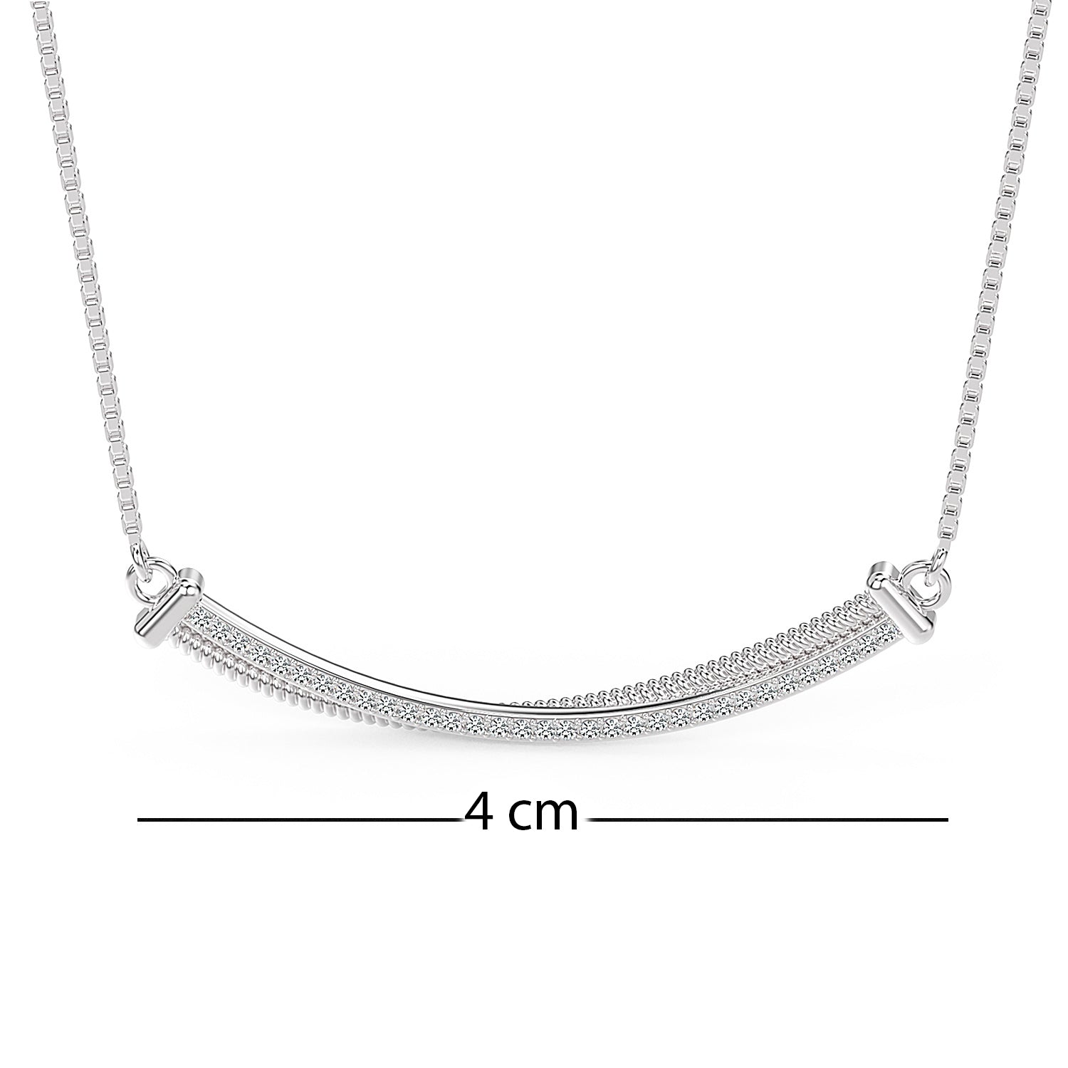 925 Sterling Silver Cubic Zirconia Crossover Bar Classic Design Adjustable Box Chain Necklace for Women