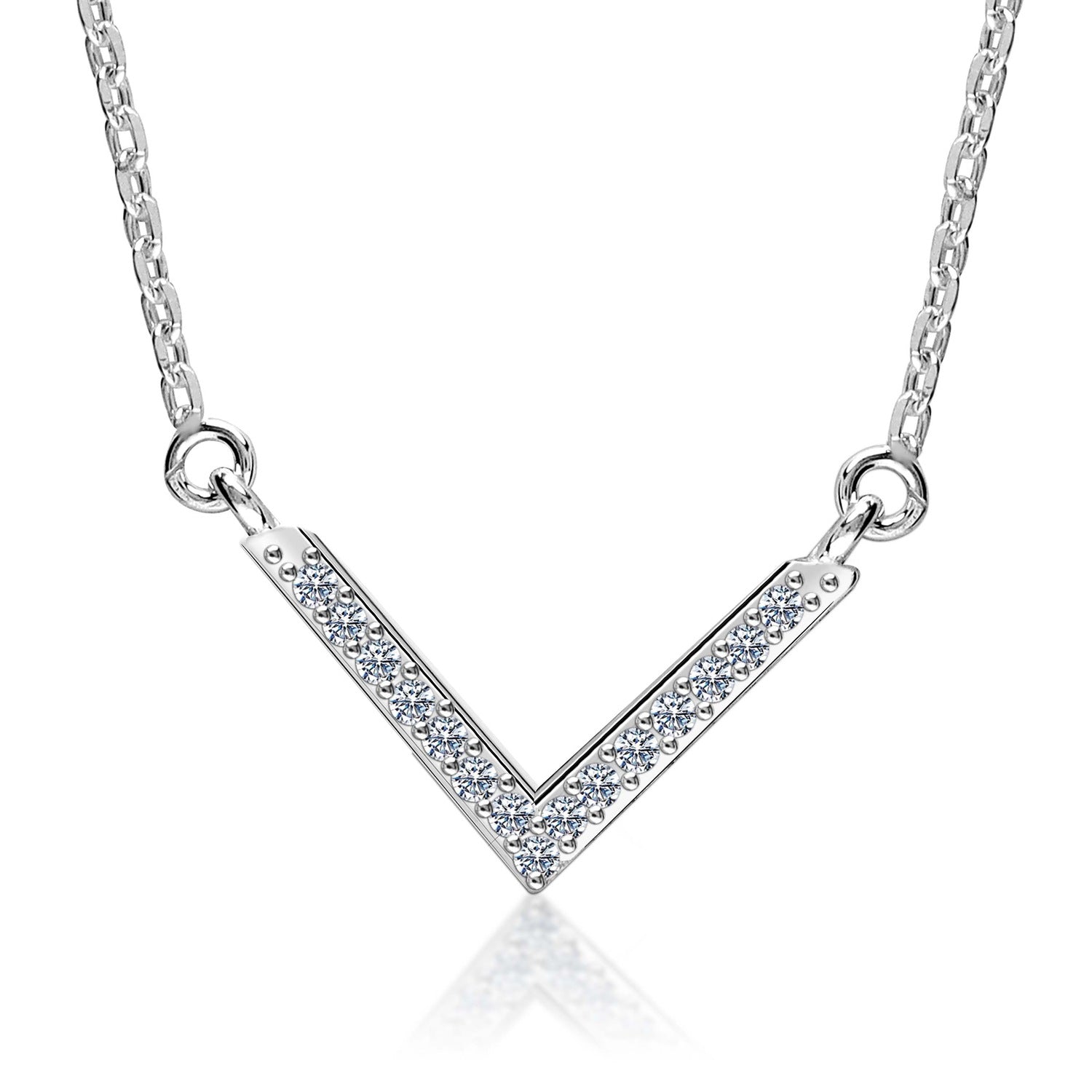 925 Sterling Silver Cubic Zirconia Diamond Like Sparkling Chevron Elegant Pendant Necklace for Women