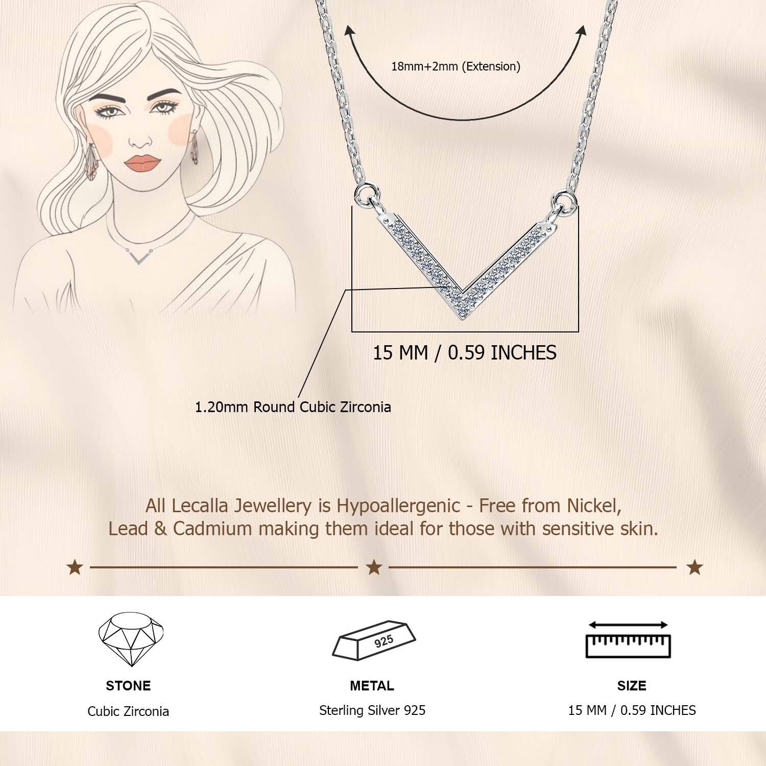 925 Sterling Silver Cubic Zirconia Diamond Like Sparkling Chevron Elegant Pendant Necklace for Women