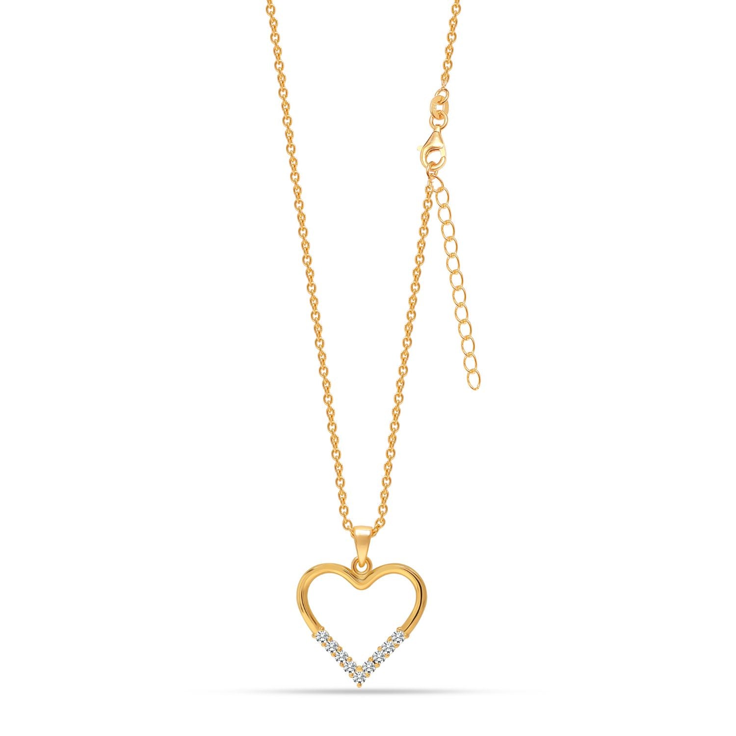 925 Sterling Silver Gold Plated CZ Open Heart Pendant Necklace for Women and Girls