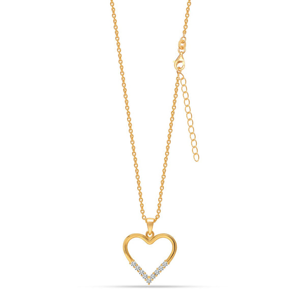 925 Sterling Silver Gold Plated CZ Open Heart Pendant Necklace for Women and Girls