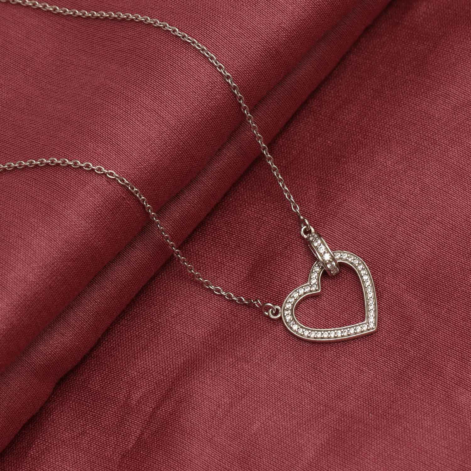 925 Sterling Sliver Rhodium Plated CZ Heart Pendant Necklace for Women Teen