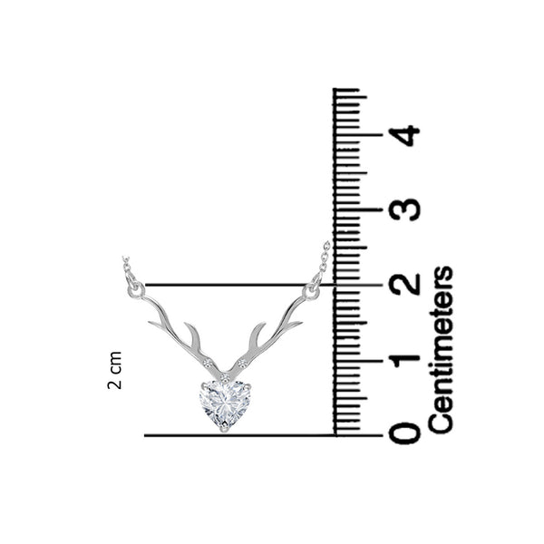 925 Sterling Silver Italian Design CZ Deer Heart Pendant Necklace for Women Teen