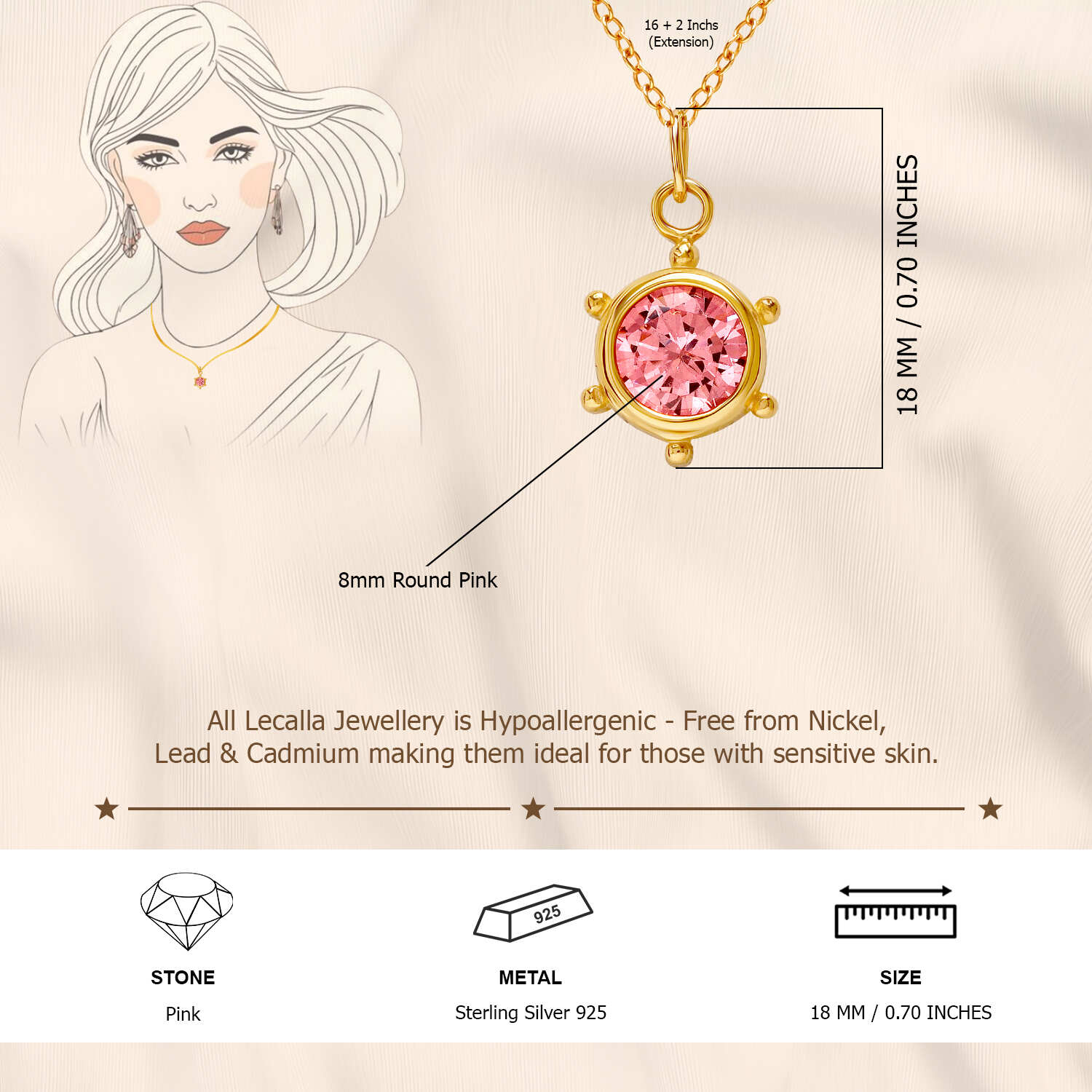 925 Sterling Silver Gold Plated Pink Cubic Zirconia Diamond-Like Sparkling Ship wheel Elegant Pendant Necklace for Women