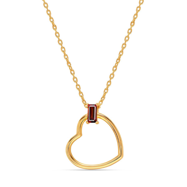 925 Sterling Silver 14K Gold Plated Red Garnet Gemstone Open Heart Chain Pendant Necklace for Women