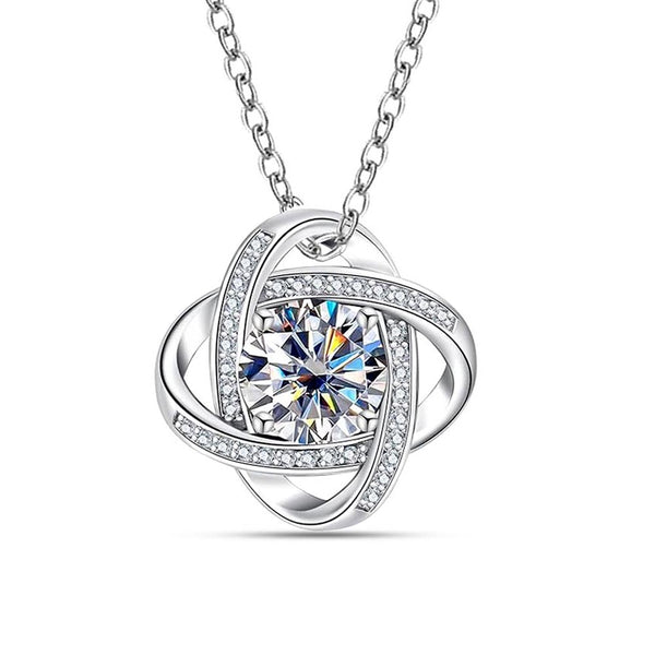 925 Sterling Silver Adjustable Sparkling CZ Love-Knot Pendant Necklace for Women