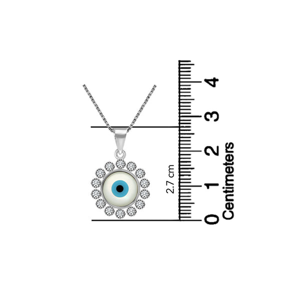 925 Sterling Silver CZ Round Turkish Evil Eye Pendant Box Chain Necklace for Women Teen