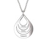 925 Sterling Silver Personalised 3 Name Family Necklace Engraved Drop Shaped Pendant Necklace for Teen Women