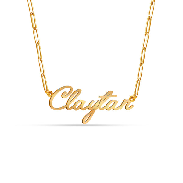 925 Sterling Silver Personalised Gold Plated Name Paperclip Chain Pendant Necklace for Women