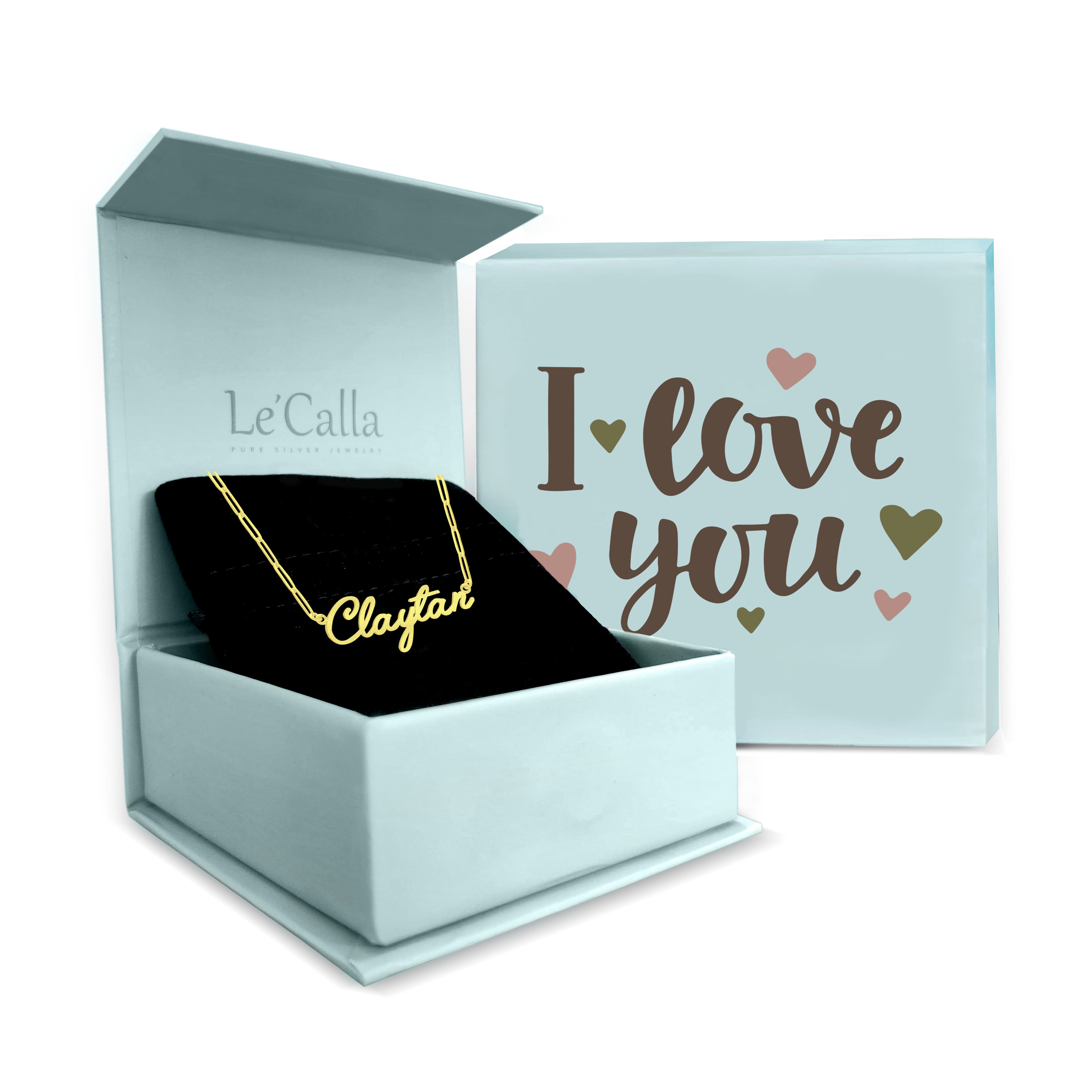 925 Sterling Silver Personalised Gold Plated Name Paperclip Chain Pendant with Personalised Message Box Necklace for Women