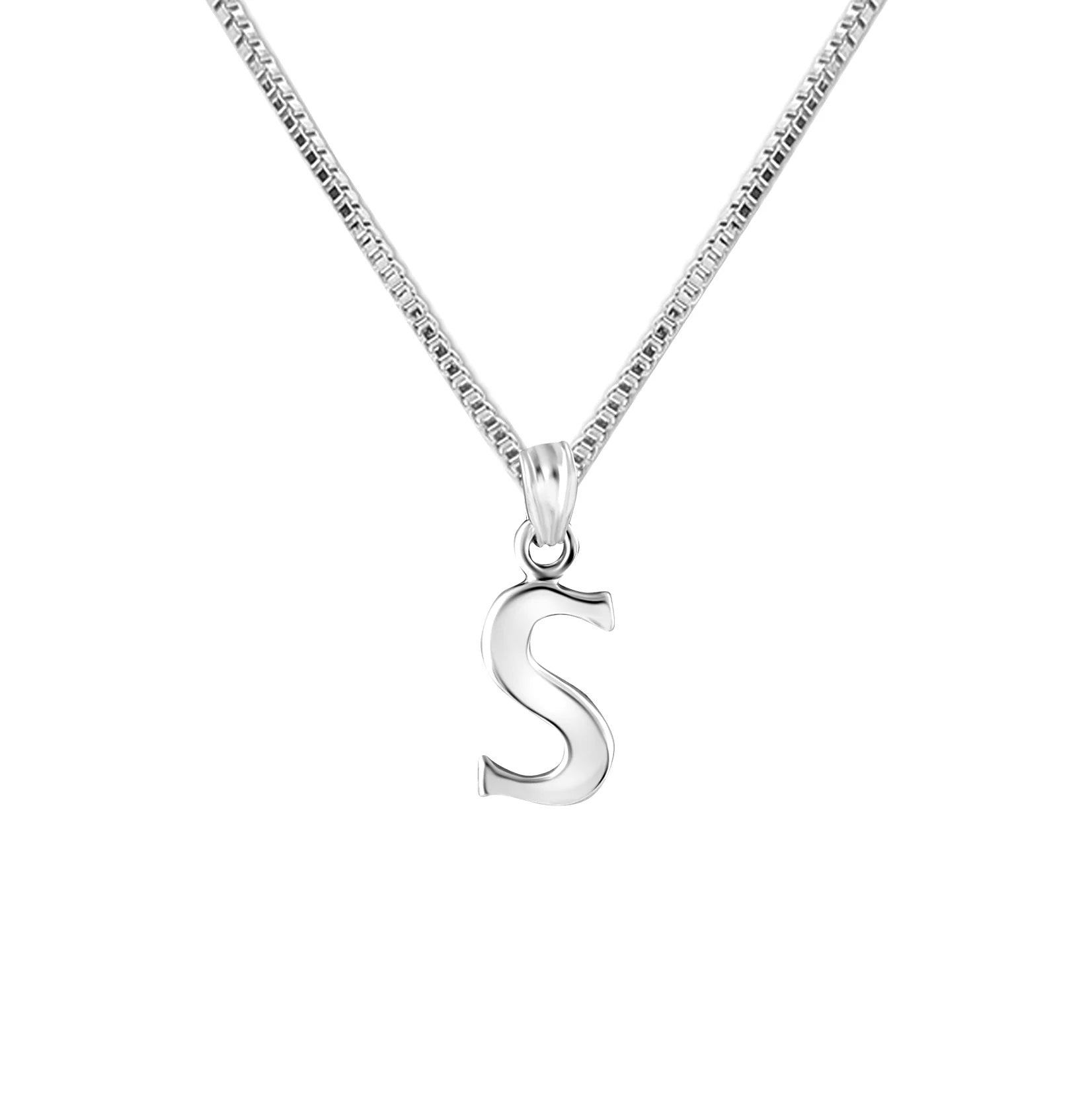 925 Sterling Silver 'S' Letter Pendant Necklace for Teen Women