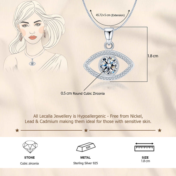 925 Sterling Silver Cubic Zirconia Eye Diamond like Brilliance Sparkling Pendant Necklace for Women