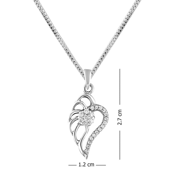 925 Sterling Silver Feather Charm Daily Wear Locket Zircon Studded Pendant Necklace for Women and Girls