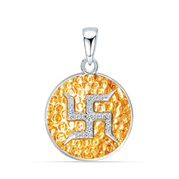 925 Sterling Silver CZ Swastik Spiritual Religious Divine Locket Pendant Necklace for Men and Women