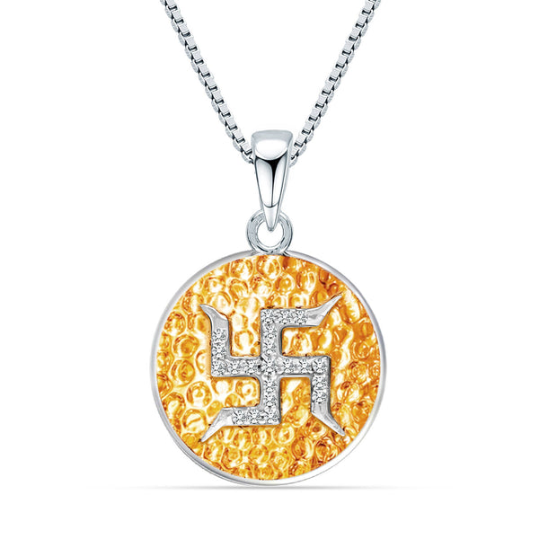 925 Sterling Silver CZ Swastik Spiritual Religious Divine Locket Pendant Necklace for Men and Women