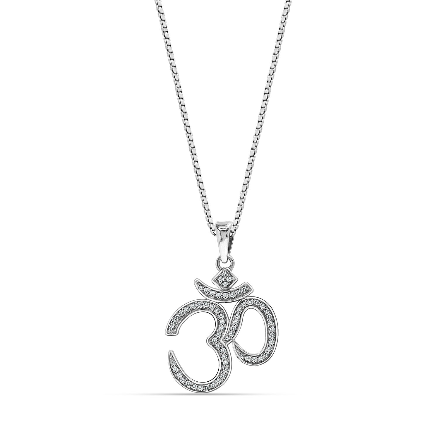 925 Sterling Silver Cubic Zirconia OM Spiritual Religious Locket Pendant Necklace for Men