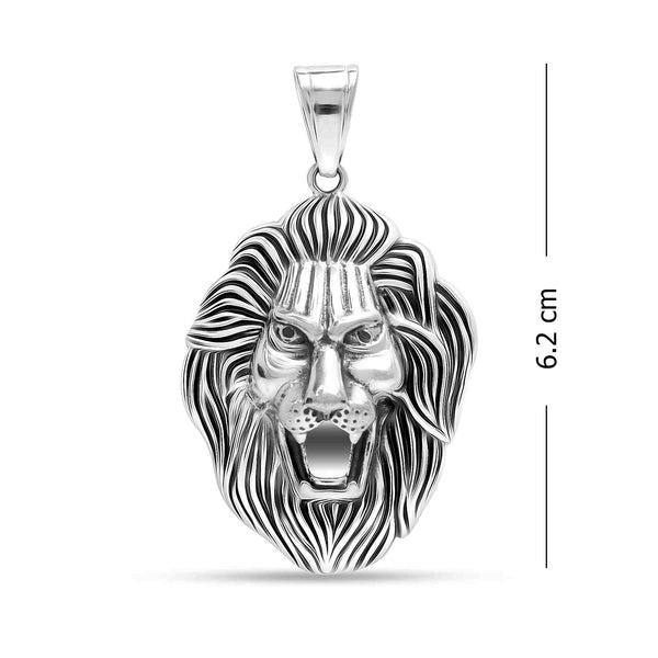 925 Sterling Silver Lion Head Hip Hop Bikers Pendant for Men and Boys