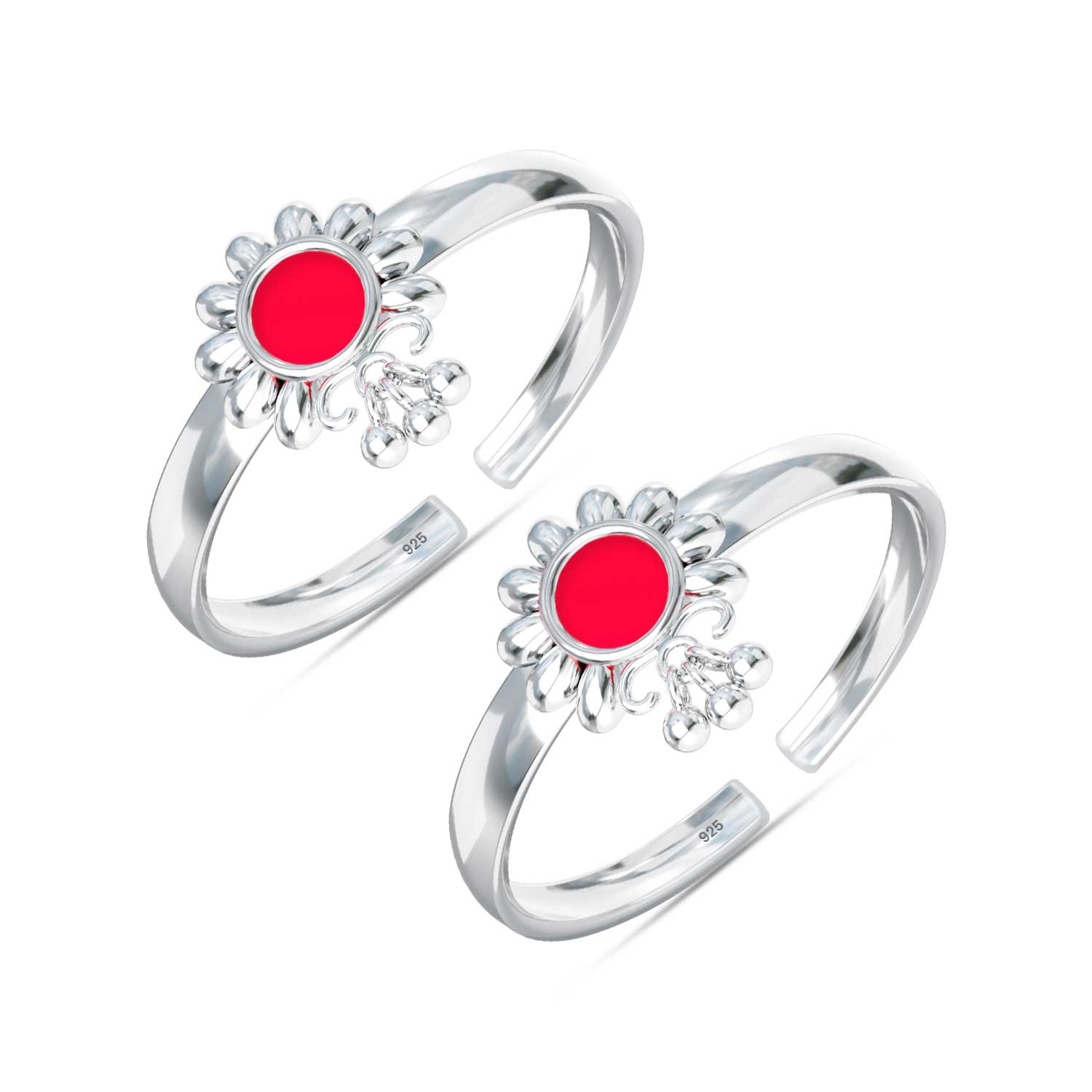 925 Sterling Silver Flower Design Enamel Toerings for Women