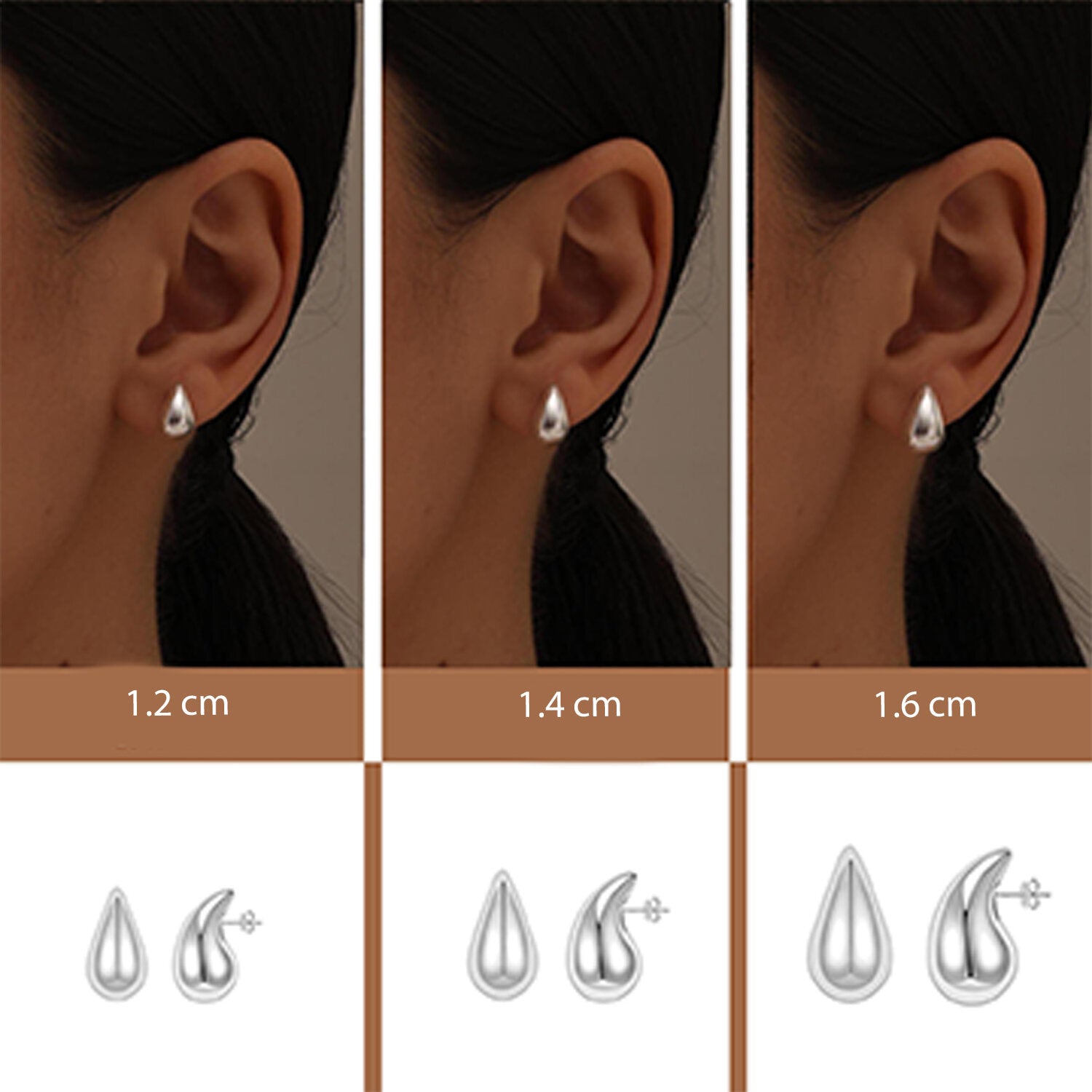 925 Sterling Silver Chunky Hollow Water Drop Pear Shape Stud Earrings for Women