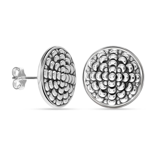 925 Steling Silver Antique Vintage Round Filigree Cut Chunky Stud Earrings for Women