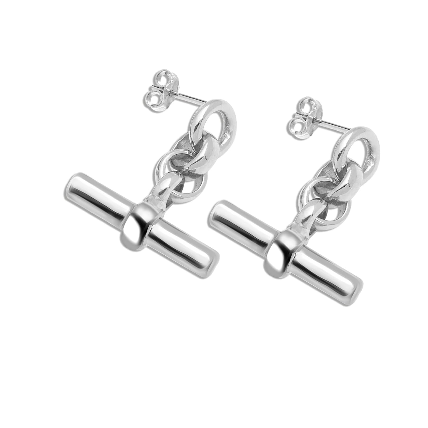 925 Steling Silver Lightweight Round T-Bar Drop Charm Stud Earrings for Women