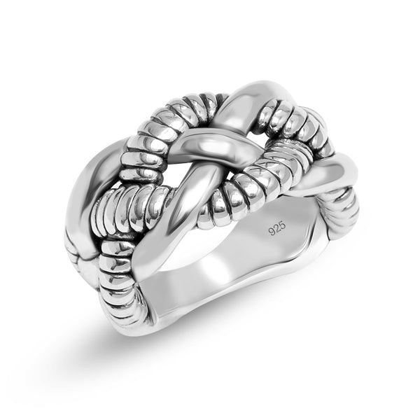 925 Sterling Silver Interwoven Twisted Roped Design knot Ring for Women