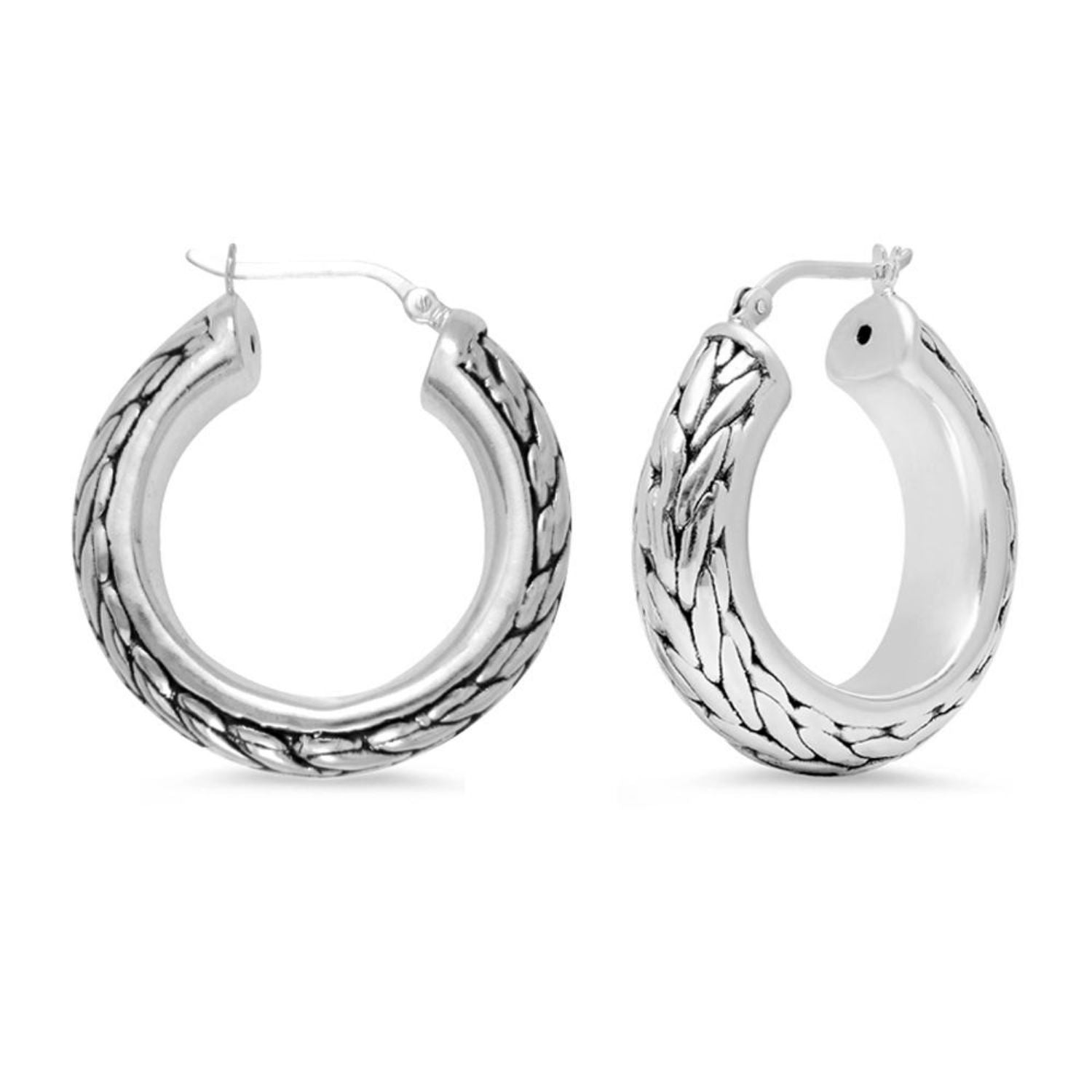 925 Sterling Silver Curb Chain Inspired Hoop Earrings for Women 30 MM