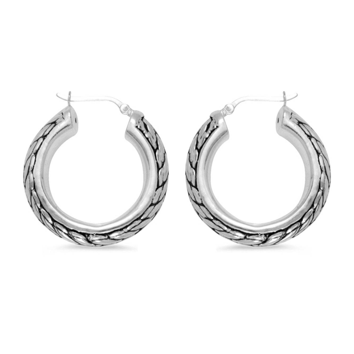 925 Sterling Silver Curb Chain Inspired Hoop Earrings for Women 30 MM