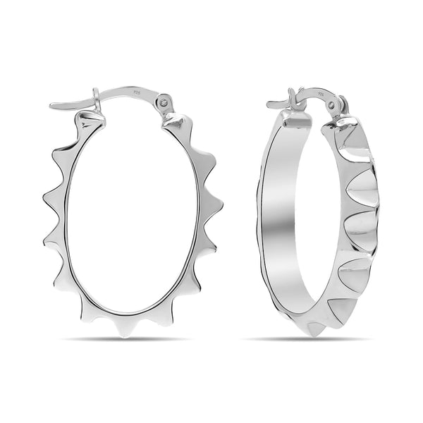 925 Sterling Silver Spike Textured Click-Top Hoop Earrings for Women