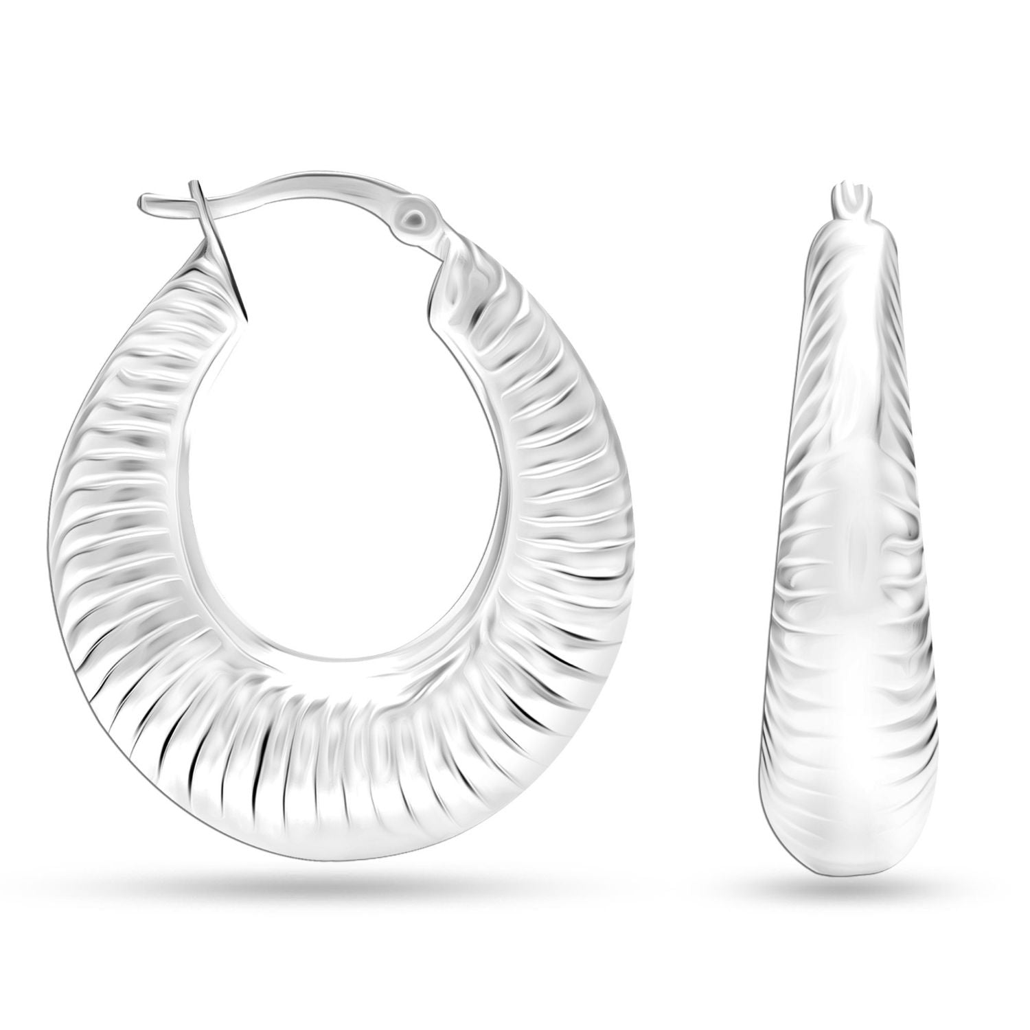 925 Sterling Silver Shrimp Oval Hoop Earrings for Women 32 MM