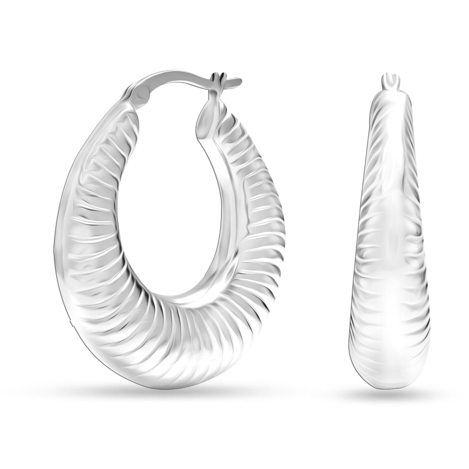 925 Sterling Silver Shrimp Oval Hoop Earrings for Women 32 MM