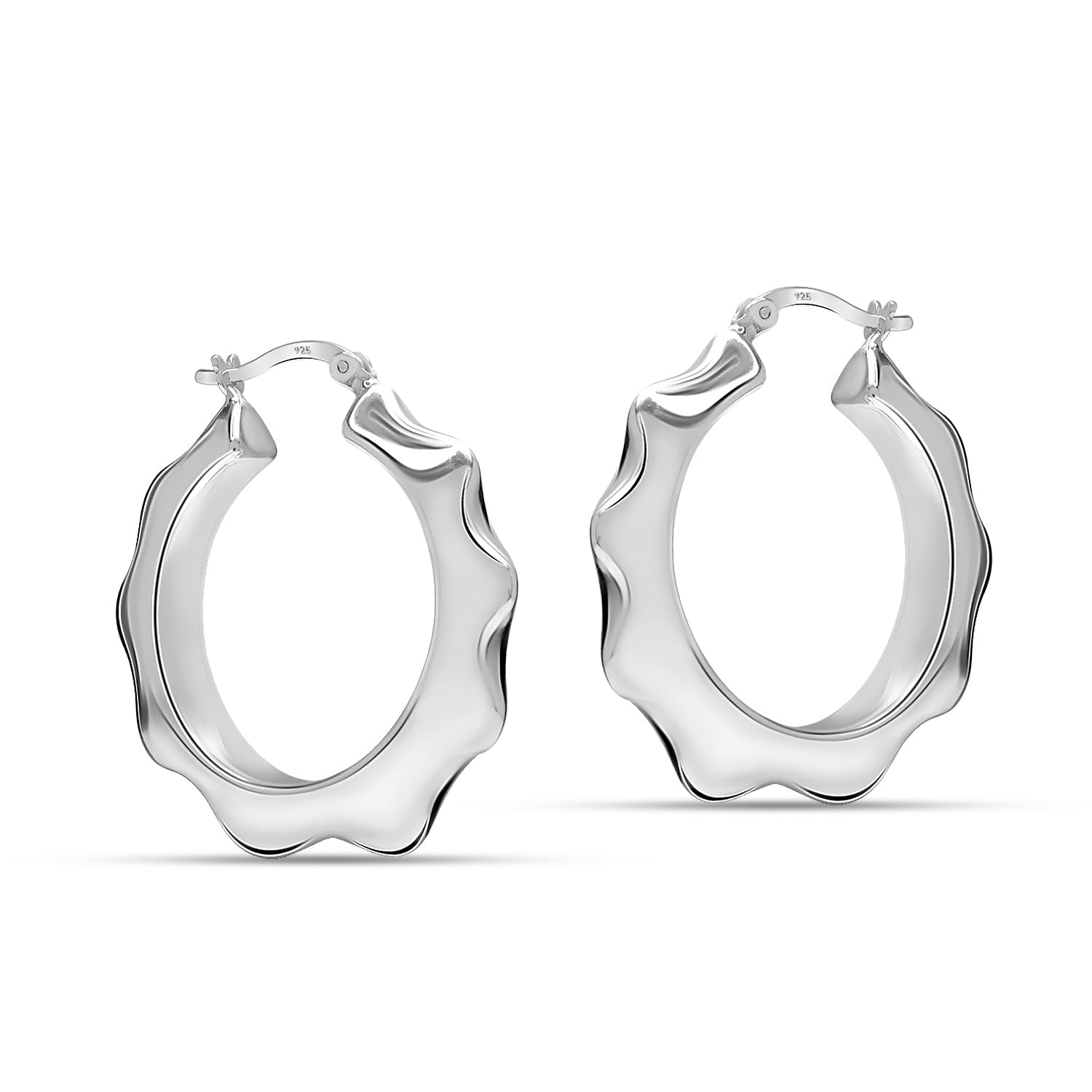 925 Sterling Silver Classic Spike Textured Click-Top Hoop Earrings for Women 3.3CM