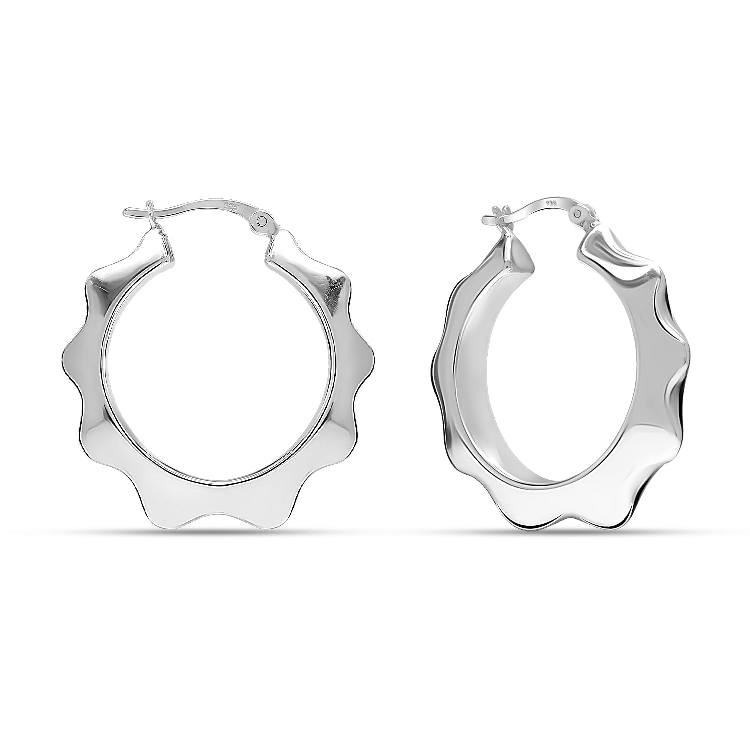 925 Sterling Silver Classic Spike Textured Click-Top Hoop Earrings for Women 3.3CM