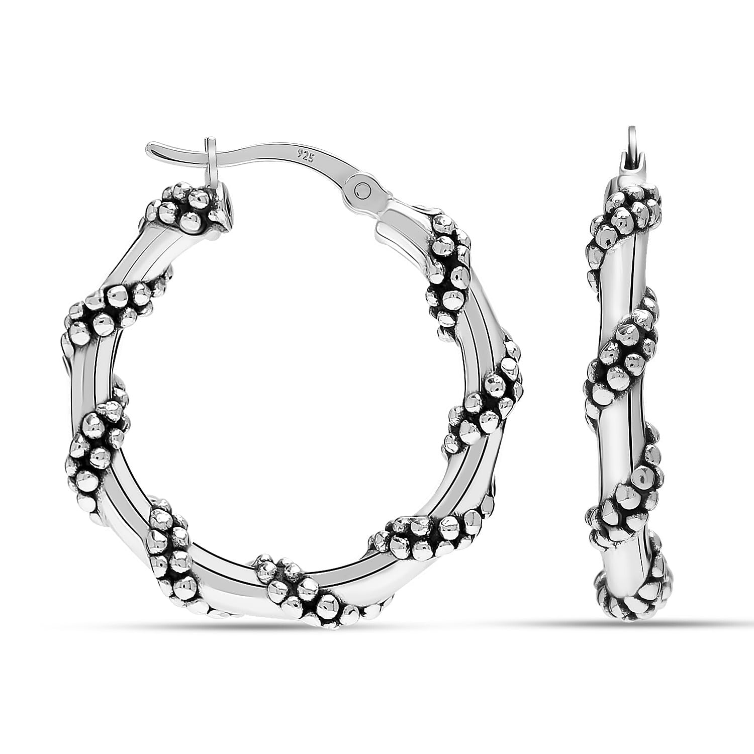 925 Sterling Silver Antique Wire Wrapped Round Click-Top Hoop Earrings for Women