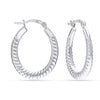 925 Sterling Silver Classic Round Shaped Textured Click-Top Hoop Earrings for Women