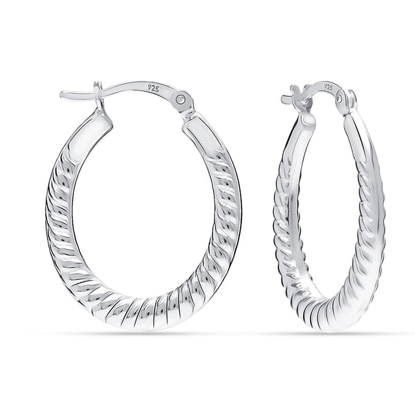 925 Sterling Silver Classic Round Shaped Textured Click-Top Hoop Earrings for Women