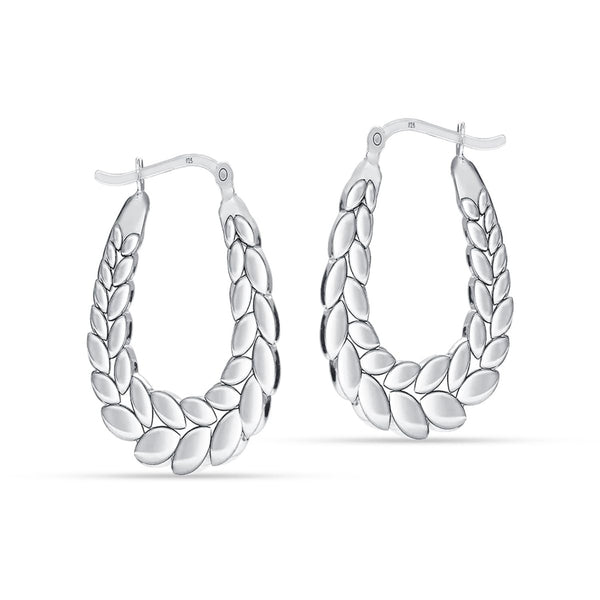 925 Sterling Silver Leaf Olive Leaves Branch Click-Top Hoop Earrings for Women