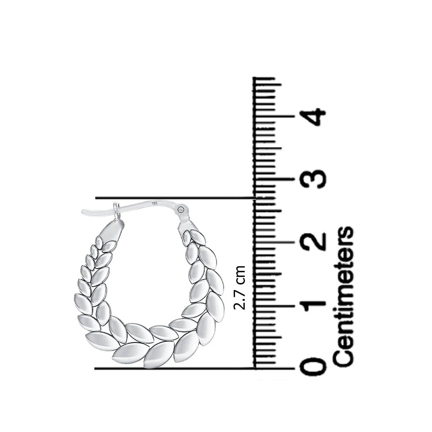 925 Sterling Silver Leaf Olive Leaves Branch Click-Top Hoop Earrings for Women