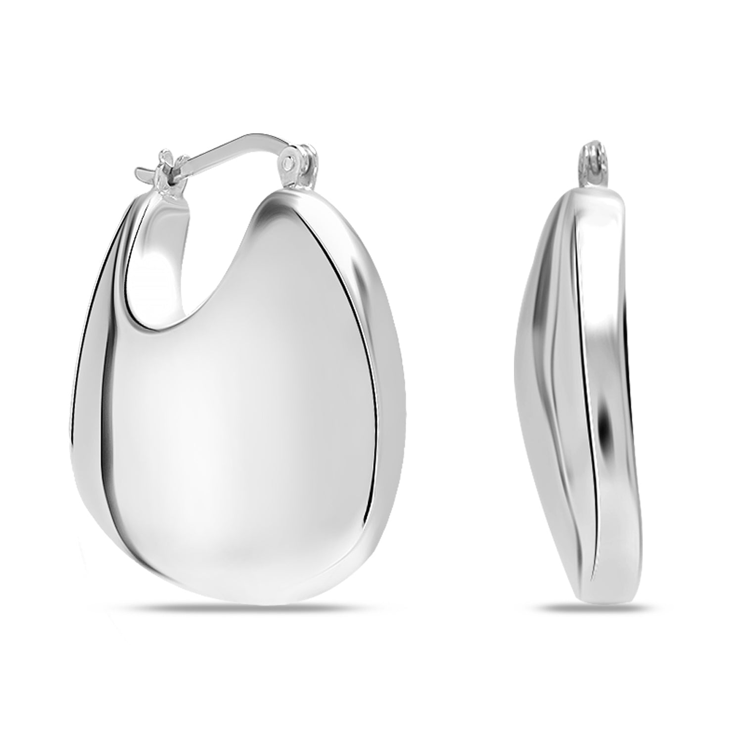 925 Sterling Silver Creole Puffy Plain Geometric Shaped Thick Puffed Click-Top Hoop Earrings for Women