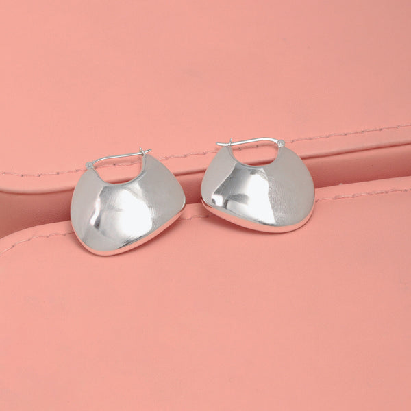 925 Sterling Silver Creole Puffy Plain Geometric Shaped Thick Puffed Click-Top Hoop Earrings for Women